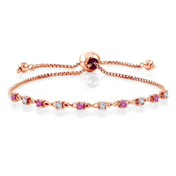 Gem Stone King 0.50 Ct Pink Created Sapphire White Created Sapphire 18K Rose Gold Plated Silver Bracelet for Women