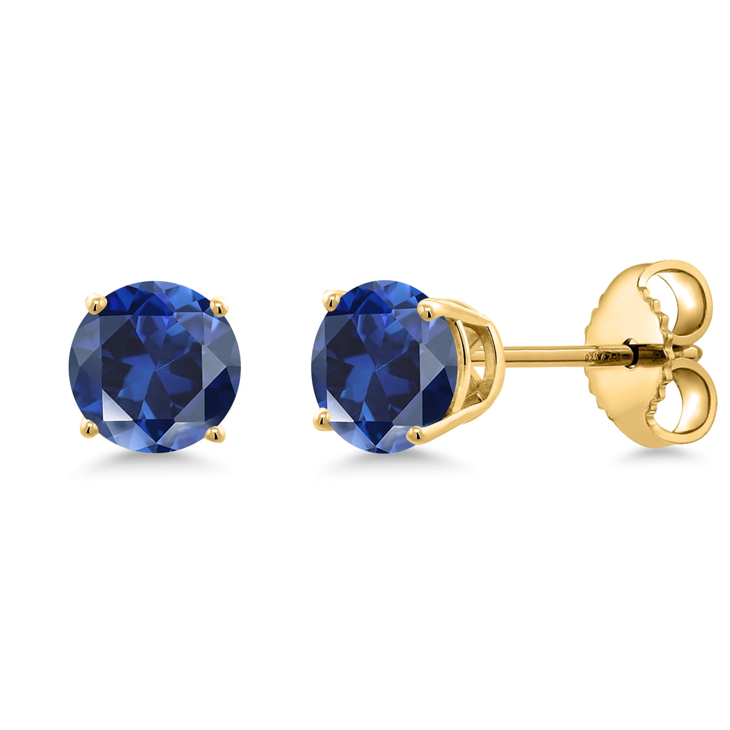 Gem Stone King 18K Yellow Gold Plated Silver Blue Created Sapphire Stud Earrings for Women | 0.50 Cttw | Gemstone September Birthstone | Round 4MM