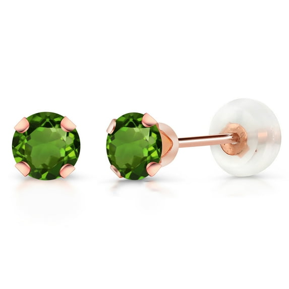 Gem Stone King 0.50 Ct Round 4mm Green Tourmaline 10K Rose Gold Stud Earrings for Women Men
