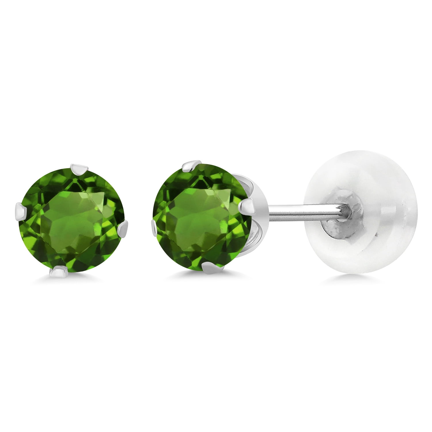 Gem Stone King 0.50 Ct Round 4mm Green Tourmaline 10K White Gold Stud Earrings for Women Men