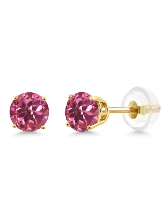 0.50 Ct Round 4mm Pink Tourmaline 14K Yellow Gold Stud Earrings