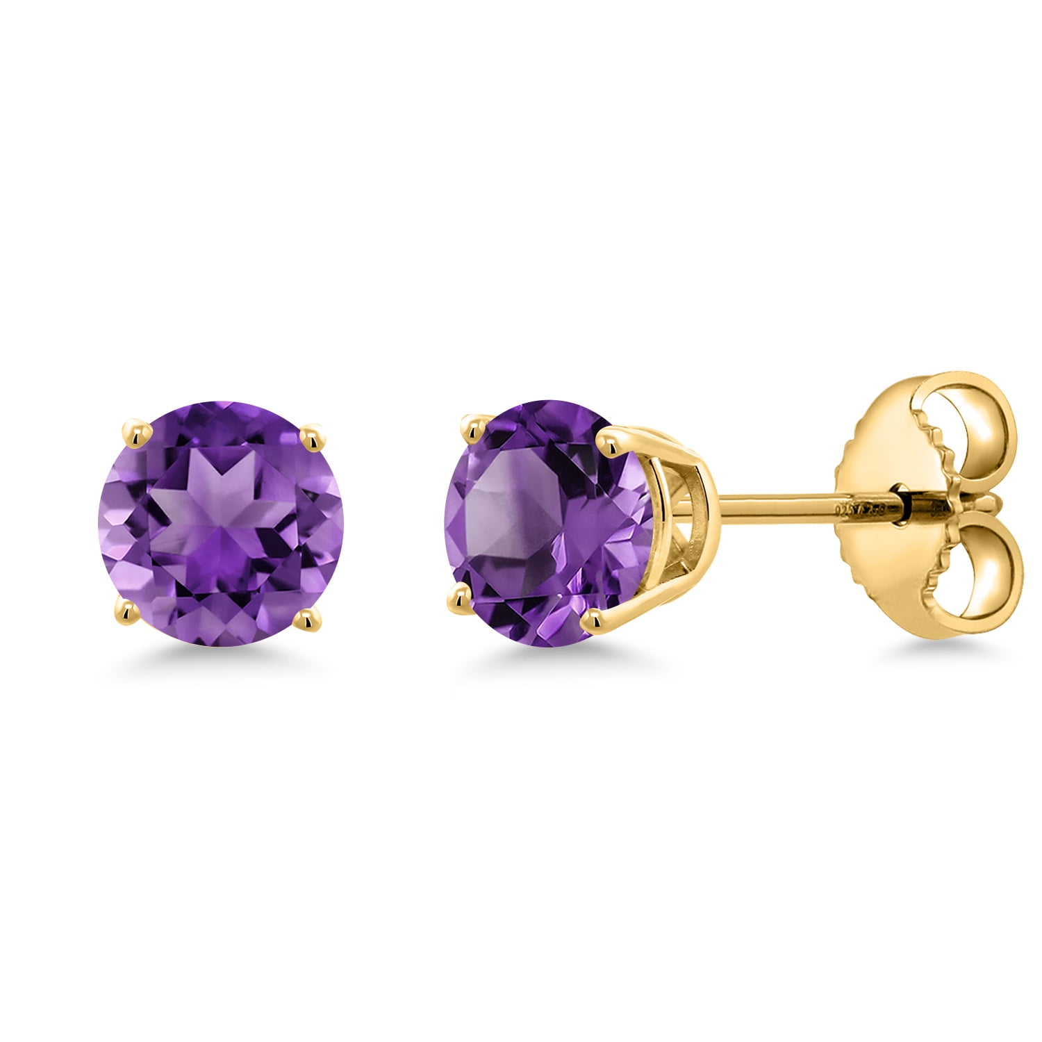 Gem Stone King 18K Yellow Gold Plated Silver Purple Amethyst Stud Earrings for Women | 0.50 Cttw | Gemstone February Birthstone | Round 4MM