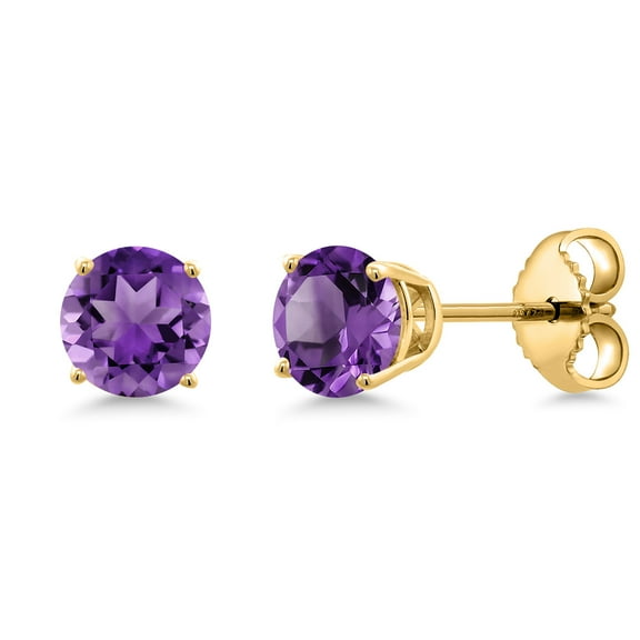 Gem Stone King 0.50 Ct Round 4mm Purple Amethyst 18K Yellow Gold Plated Silver Stud Earrings for Women Men