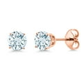 thumbnail image 1 of Gem Stone King 0.50 Ct Round 4mm Sky Blue Aquamarine 18K Rose Gold Plated Silver Stud Earrings for Women Men, 1 of 5