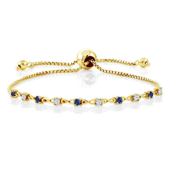 Gem Stone King 0.50 Ct Round Blue Created Sapphire 18K Yellow Gold Plated Silver Bracelet for Women