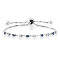 Gem Stone King 0.50 Ct Round Blue Created Sapphire 925 Sterling Silver Bracelet for Women