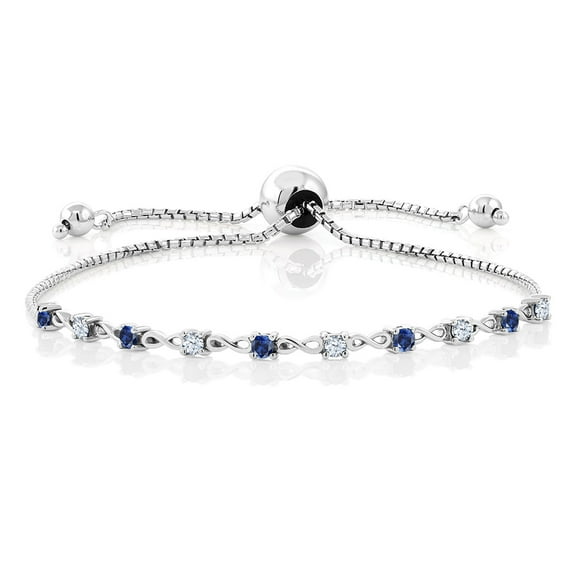 Gem Stone King 0.50 Ct Round Blue Created Sapphire 925 Sterling Silver Bracelet for Women