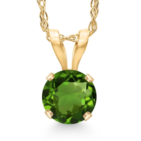 Gem Stone King 0.50 Ct Round Green Chrome Diopside 14K Yellow Gold Pendant with Chain