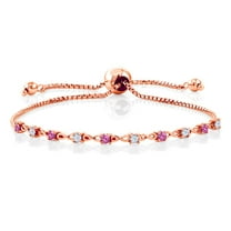 Gem Stone King 0.50 Ct Round Pink Created Sapphire 18K Rose Gold Plated Silver Bracelet for Women