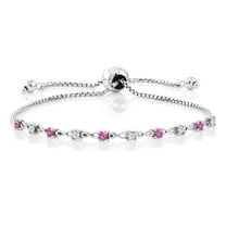 Gem Stone King 0.50 Ct Round Pink Created Sapphire 925 Sterling Silver Bracelet for Women