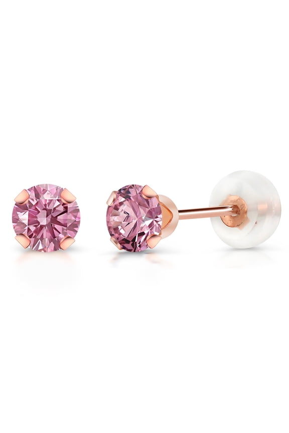 0.50 Ct Round Pink VS-SI Lab Grown Diamond 10K Rose Gold Stud Earrings for Women Men
