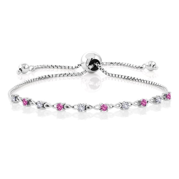 Gem Stone King 0.50 Ct White Created Sapphire Pink Created Sapphire 925 Sterling Silver Bracelet for Women