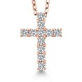 thumbnail image 1 of Gem Stone King 0.50 Ct White Lab Grown Diamond 18K Rose Gold Plated Silver Cross Pendant Necklace for Women with 18 inch Chain, 1 of 6