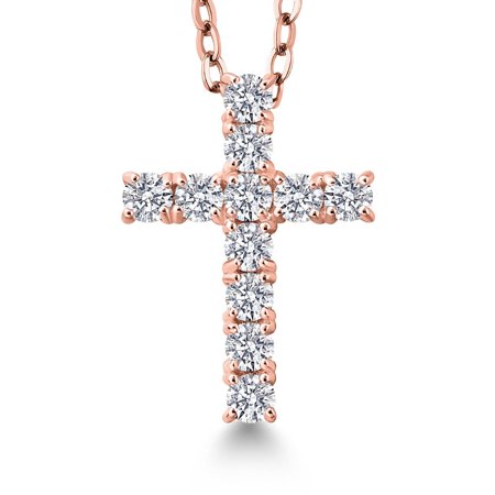 Gem Stone King 0.50 Ct White Lab Grown Diamond 18K Rose Gold Plated Silver Cross Pendant Necklace for Women with 18 inch Chain