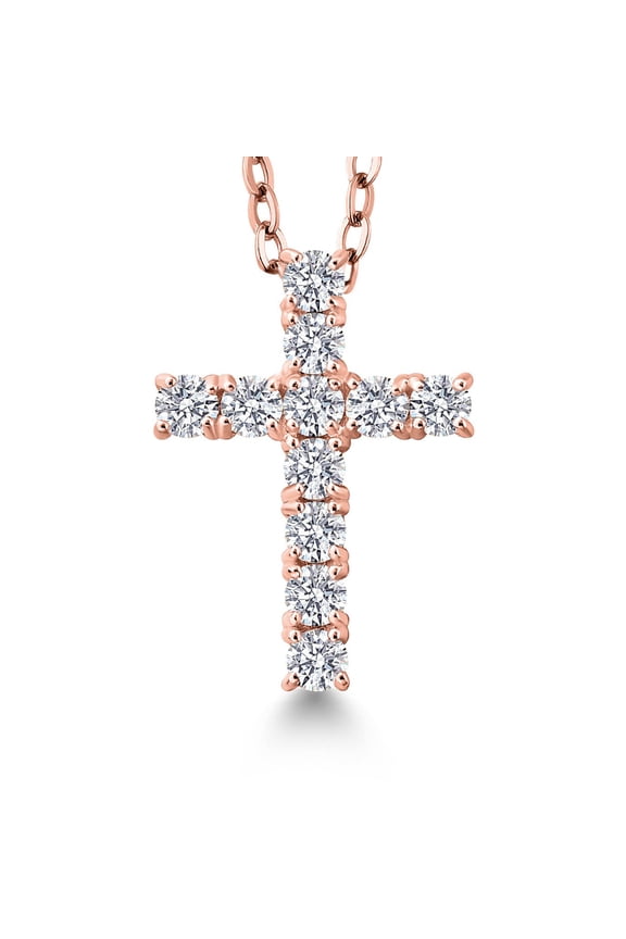 0.50 Ct White Lab Grown Diamond 18K Rose Gold Plated Silver Cross Pendant Necklace for Women with 18 inch Chain