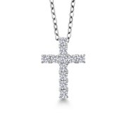 Gem Stone King White Lab Grown Diamond Cross Pendant Necklace for Women | 0.50 Cttw | 925 Sterling Silver | DEF Color | VVS-VS Clarity | 3/4 inch | With 18 inch Chain