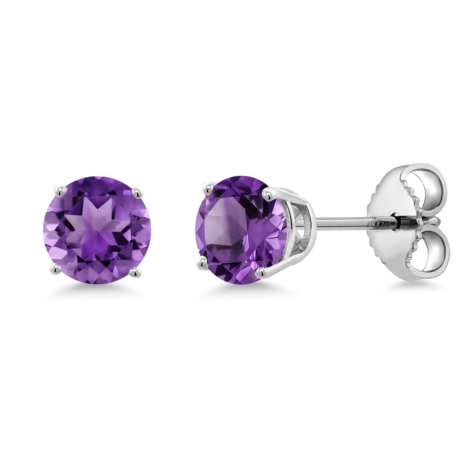 Gem Stone King 925 Sterling Silver Purple Amethyst Stud Earrings for Women | 0.50 Cttw | Gemstone February Birthstone | Round 4MM