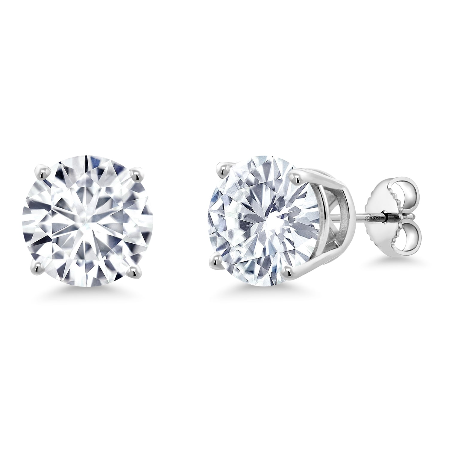 Gem Stone King 0.50 to 7.75 Carat Round White Moissanite Stud Earrings for Women Men Set in 925 Sterling Silver | 4MM to 10MM | D-E-F Color
