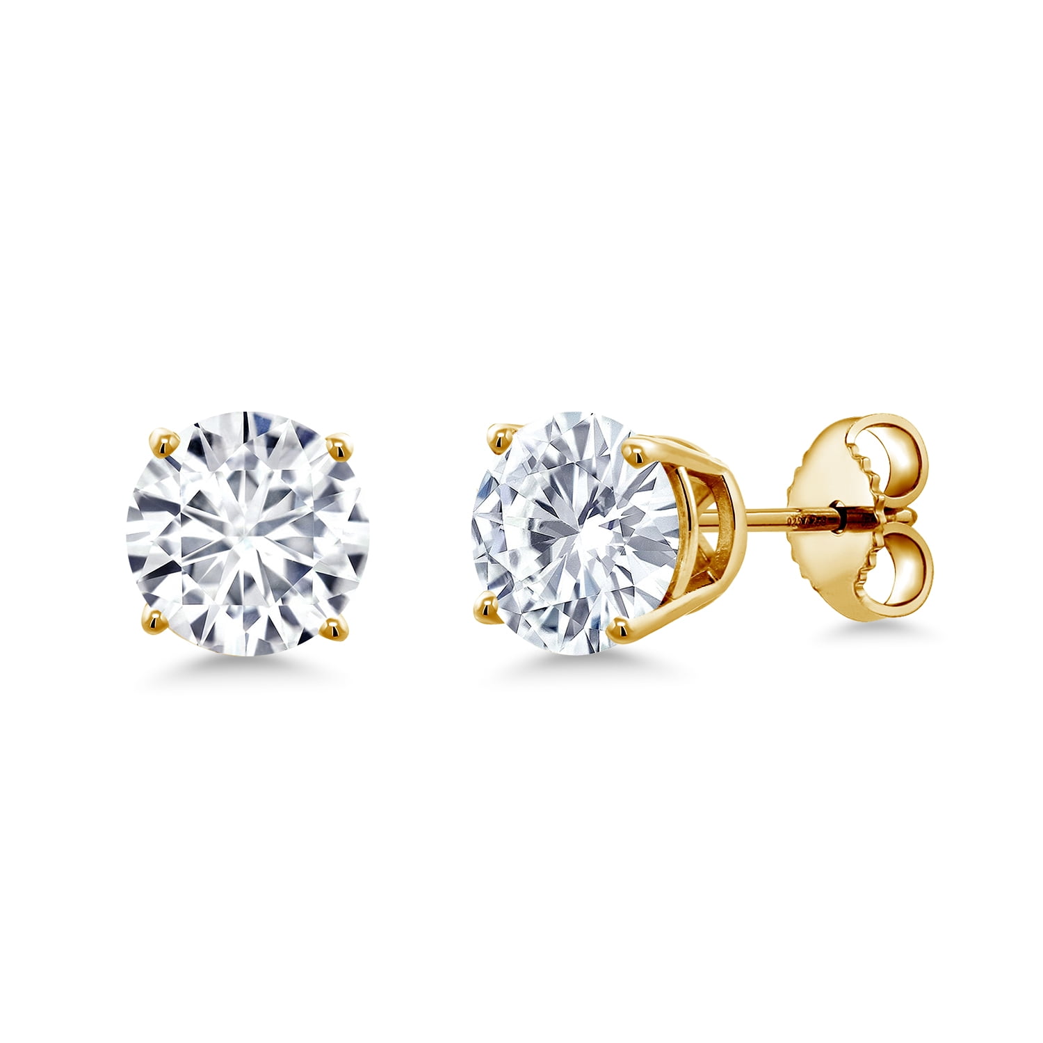 Gem Stone King 0.50 to 7.75 Carat Round White Moissanite Stud Earrings for Women Men Set in 925 Sterling Silver | 4MM to 10MM | D-E-F Color