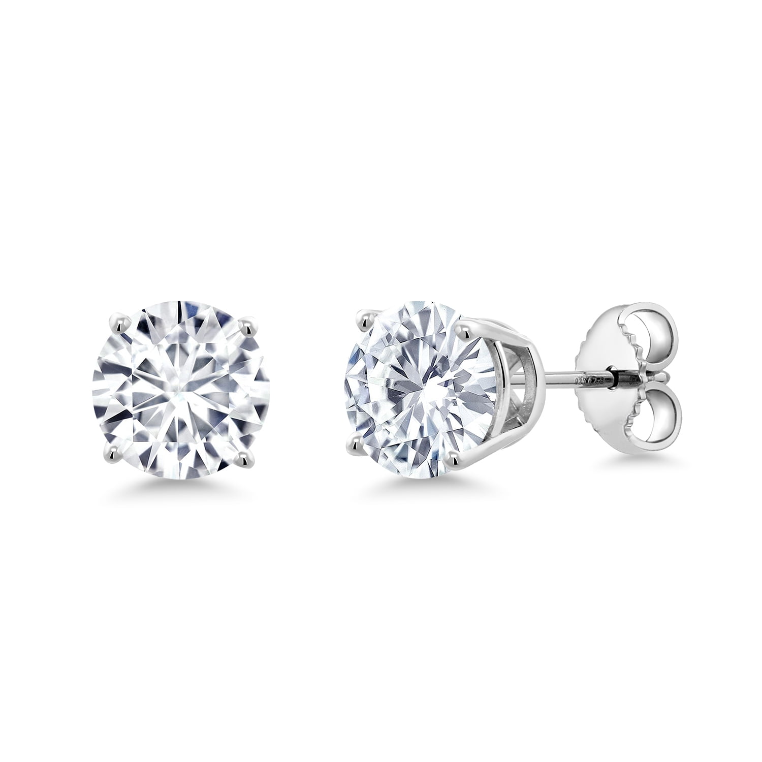 Gem Stone King 0.50 to 7.75 Carat Round White Moissanite Stud Earrings for Women Men Set in 925 Sterling Silver | 4MM to 10MM | D-E-F Color