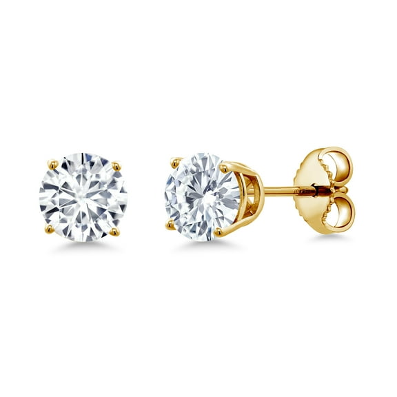 Gem Stone King 0.50 to 7.75 Carat Round White Moissanite Stud Earrings for Women Men Set in 925 Sterling Silver | 4MM to 10MM | D-E-F Color