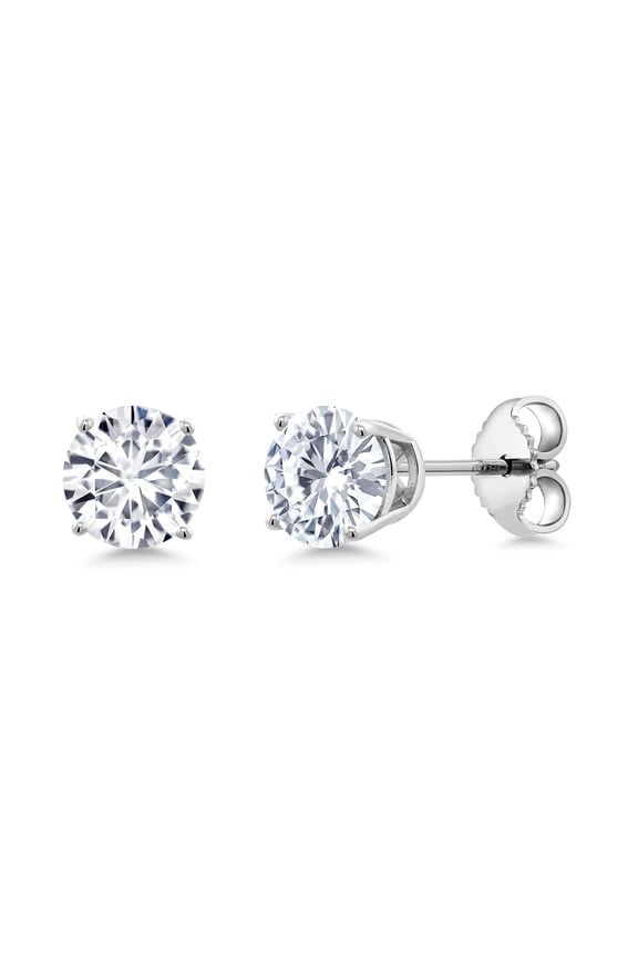 0.50 to 7.75 Carat Round White Moissanite Stud Earrings for Women Men Set in 925 Sterling Silver | 4MM to 10MM | D-E-F Color