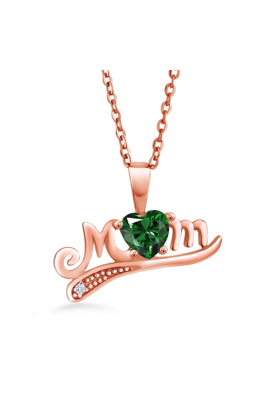 0.51 Ct Green Nano Emerald 18K Rose Gold Plated Silver Pendant with Chain