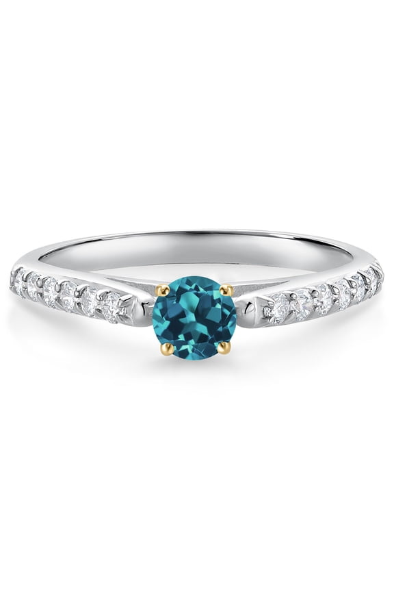 0.51 Ct London Blue Topaz G/H Lab Grown Diamond 10K White and Yellow Gold Engagement Ring (Size 8)