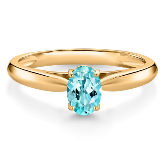 Gem Stone King 0.52 Ct Oval Blue Apatite 10K Yellow Gold Solitaire Engagement Ring