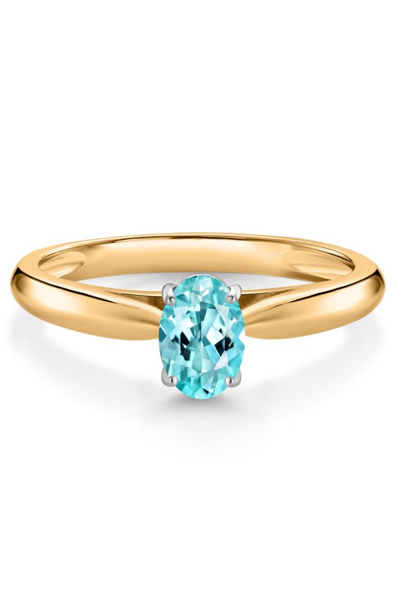 0.52 Ct Oval Blue Apatite 10K Yellow and White Gold Solitaire Engagement Ring (Size 8)