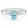 thumbnail image 1 of Gem Stone King 0.52 Ct Oval Blue Apatite 925 Silver and 10K Yellow Gold Solitaire Engagement Ring (Size 7), 1 of 4