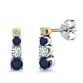 thumbnail image 1 of Gem Stone King 0.52 Ct Round Blue Sapphire White Diamond and Created Moissanite 925 Silver and 10K Yellow Gold Earrings, 1 of 6
