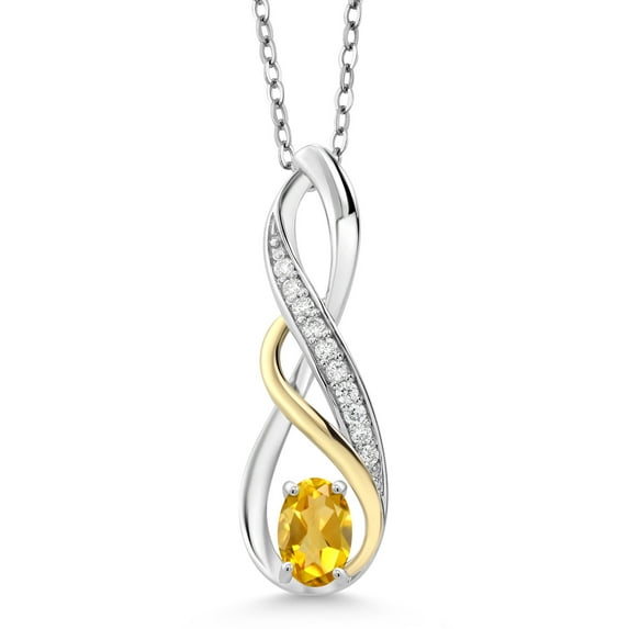 Gem Stone King 0.52 Ct Yellow Citrine E-F Lab Grown Diamond 925 Silver and 10K Yellow Gold Pendant