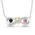 thumbnail image 1 of Gem Stone King 0.53 Ct Black Onyx Pink Lab Grown Diamond 925 Silver and 10K Yellow Gold Necklace, 1 of 3