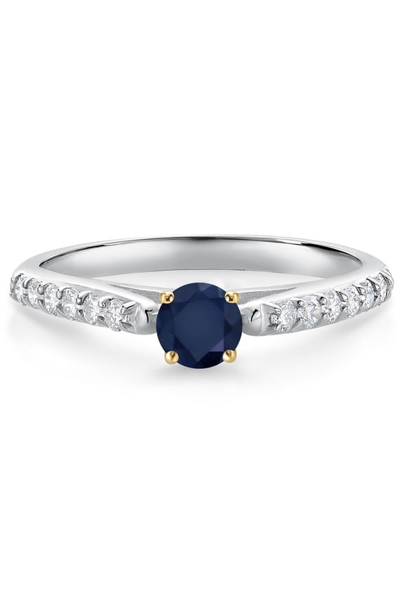 0.53 Ct Blue Sapphire G/H Lab Grown Diamond 10K White and Yellow Gold Engagement Ring (Size 8)