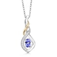 thumbnail image 1 of Gem Stone King 0.53 Ct Blue Tanzanite E-F Lab Grown Diamond 925 Silver and 10K Yellow Gold Spiral Pendant, 1 of 4