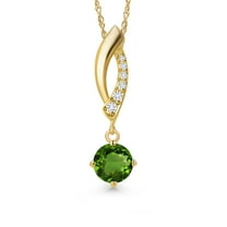 Gem Stone King 0.53 Ct Green Chrome Diopside G/H Lab Grown Diamond 14K Yellow Gold Pendant with Chain
