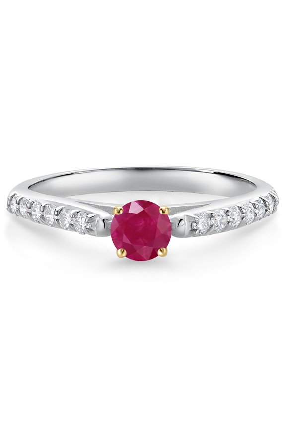 0.53 Ct Red Ruby G/H Lab Grown Diamond 10K White and Yellow Gold Engagement Ring (Size 5)