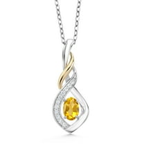 Gem Stone King 0.53 Ct Yellow Citrine E-F Lab Grown Diamond 925 Silver and 10K Yellow Gold Spiral Pendant
