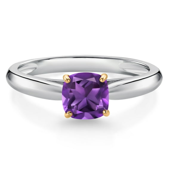 Gem Stone King 0.54 Ct Cushion Purple Amethyst 10K White and Yellow Gold Engagement Ring (Size 5)