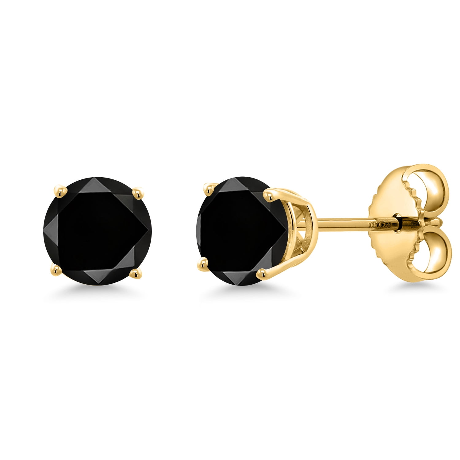 Gem Stone King 18K Yellow Gold Plated Silver Black Diamond Stud Earrings for Women | 0.54 Cttw | Gemstone April Birthstone | Round 4MM