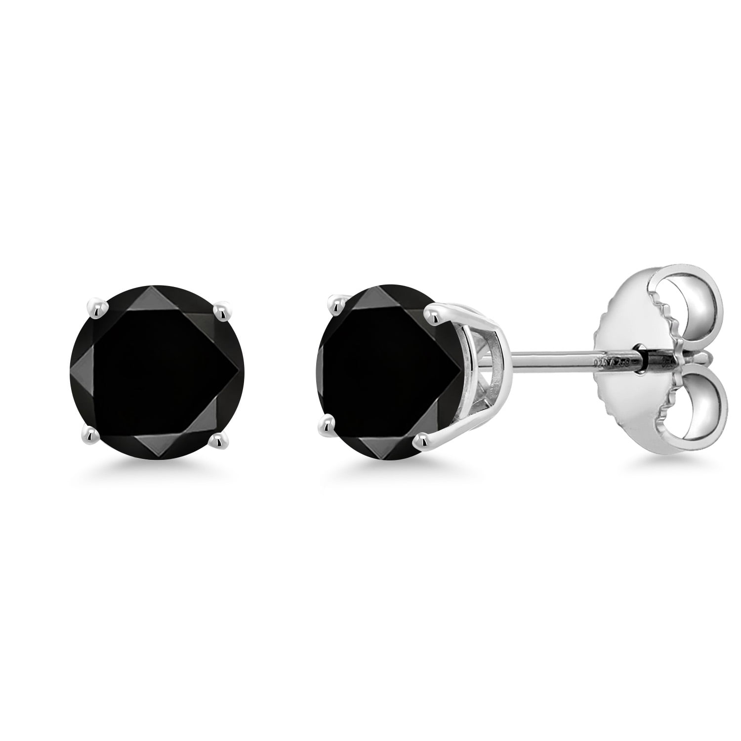 Gem Stone King 925 Sterling Silver Black Diamond Stud Earrings for Women | 0.54 Cttw | Gemstone April Birthstone | Round 4MM