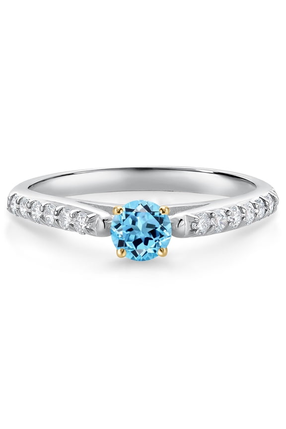 0.54 Ct Swiss Blue Topaz G/H Lab Grown Diamond 10K White and Yellow Gold Engagement Ring (Size 9)