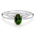 thumbnail image 1 of Gem Stone King 0.55 Ct Oval Green Chrome Diopside 10K White and Yellow Gold Solitaire Engagement Ring (Size 9), 1 of 4
