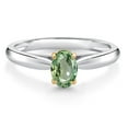 thumbnail image 1 of Gem Stone King 0.55 Ct Oval Green Sapphire 925 Silver and 10K Yellow Gold Solitaire Engagement Ring (Size 9), 1 of 4