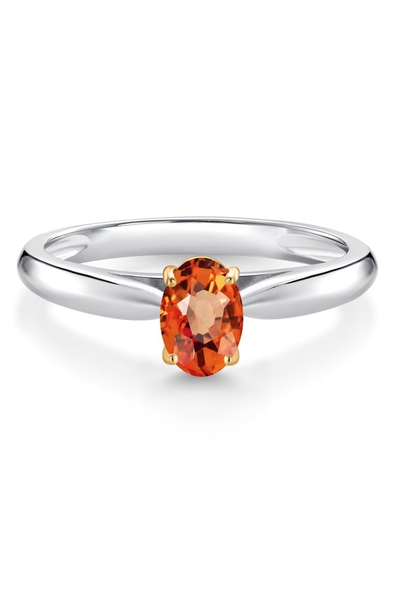 0.55 Ct Oval Orange Sapphire 10K White and Yellow Gold Solitaire Engagement Ring (Size 7)