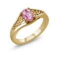 thumbnail image 1 of Gem Stone King 0.55 Ct Oval Pink Sapphire 18K Yellow Gold Plated Silver Ring, 1 of 3