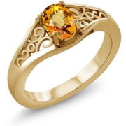 Gem Stone King 0.55 Ct Oval Yellow Sapphire 18K Yellow Gold Plated Silver Ring Size 6