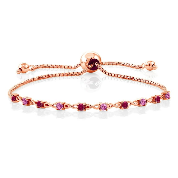 Gem Stone King 0.55 Ct Red Created Ruby Pink Created Sapphire 18K Rose Gold Plated Silver Bracelet for Women