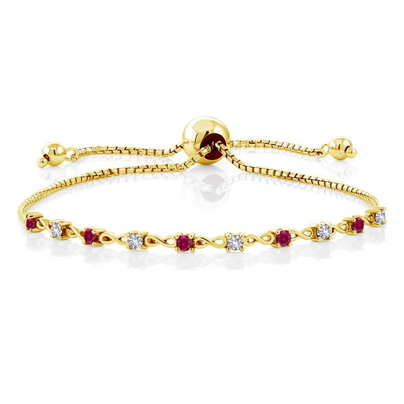 Gem Stone King 0.55 Ct Red Created Ruby White Created Sapphire 18K Yellow Gold Plated Silver Bracelet for Women
